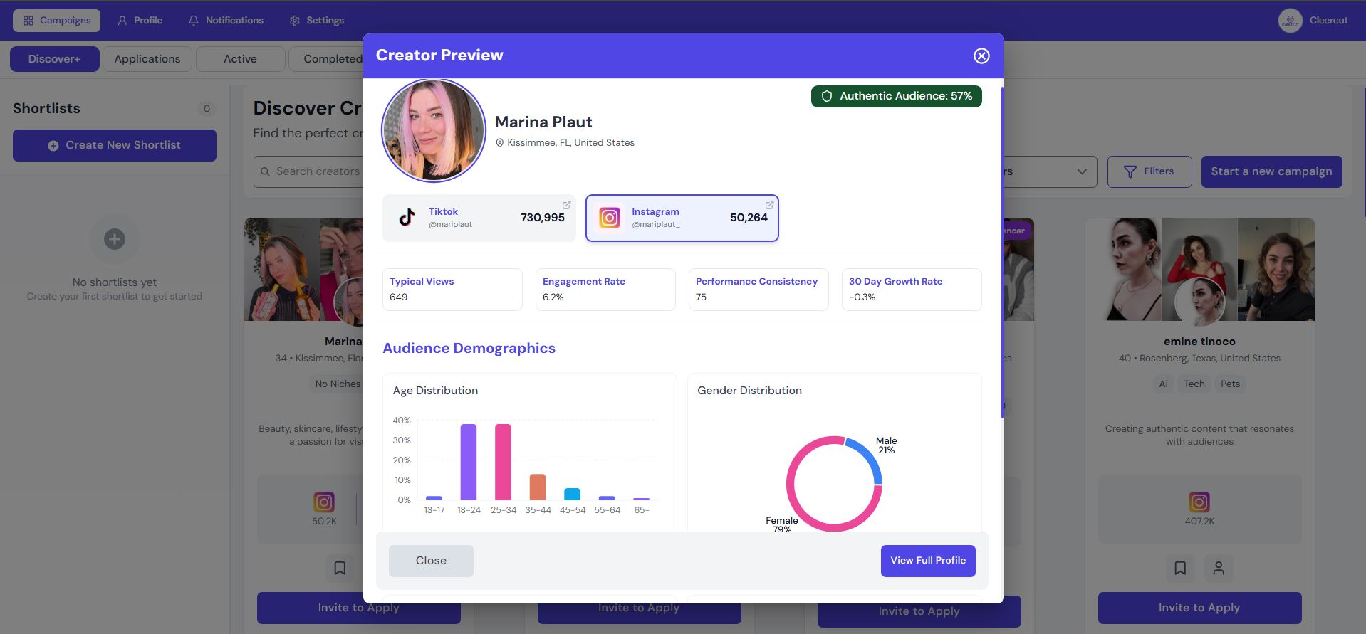 Creator Discovery product screenshot